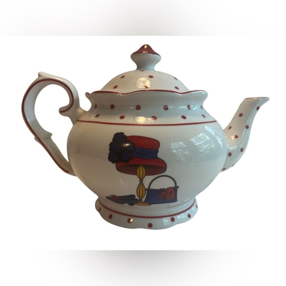 A Special Place Red Hat Society White Porcelain Tea Pot. - Picture 4 of 11